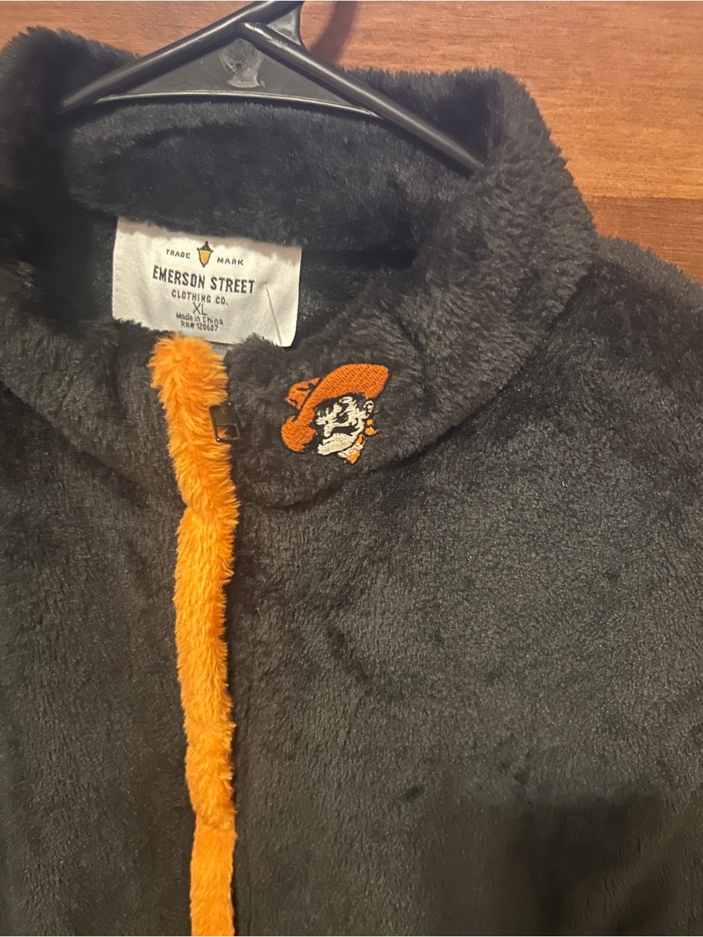 Pistol Pete Emerson Street Women's Black Fleece Jacket with Orange Trim